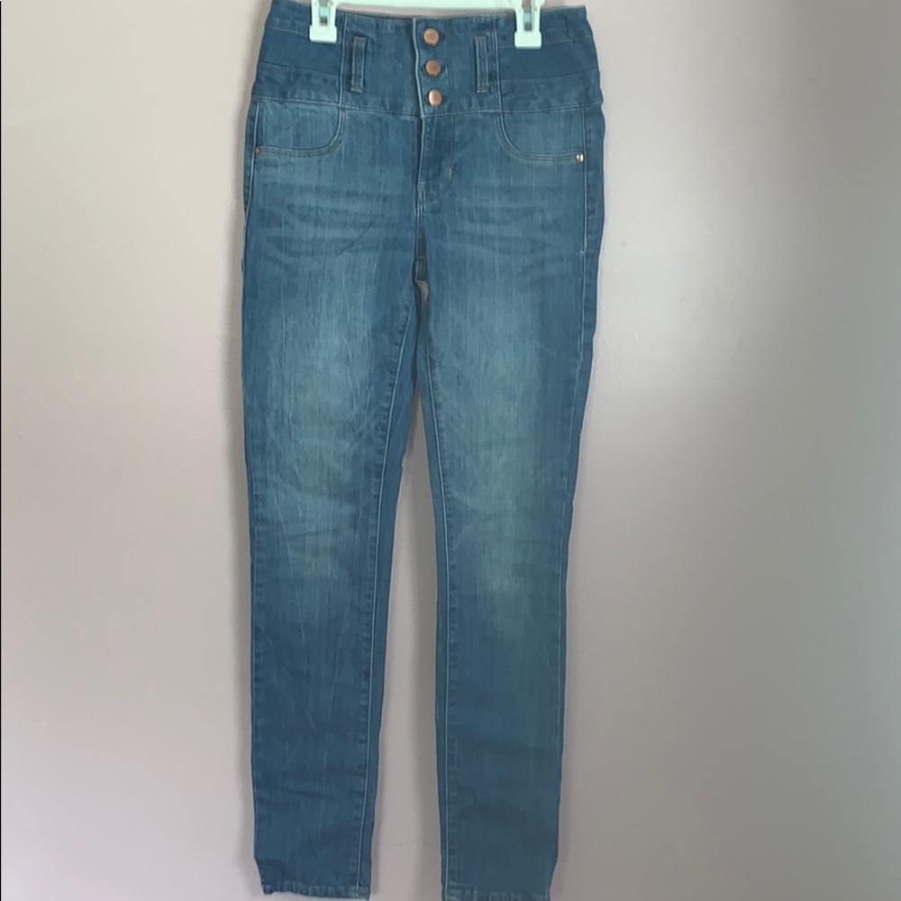 Blue Faded, High-Waisted Jeans